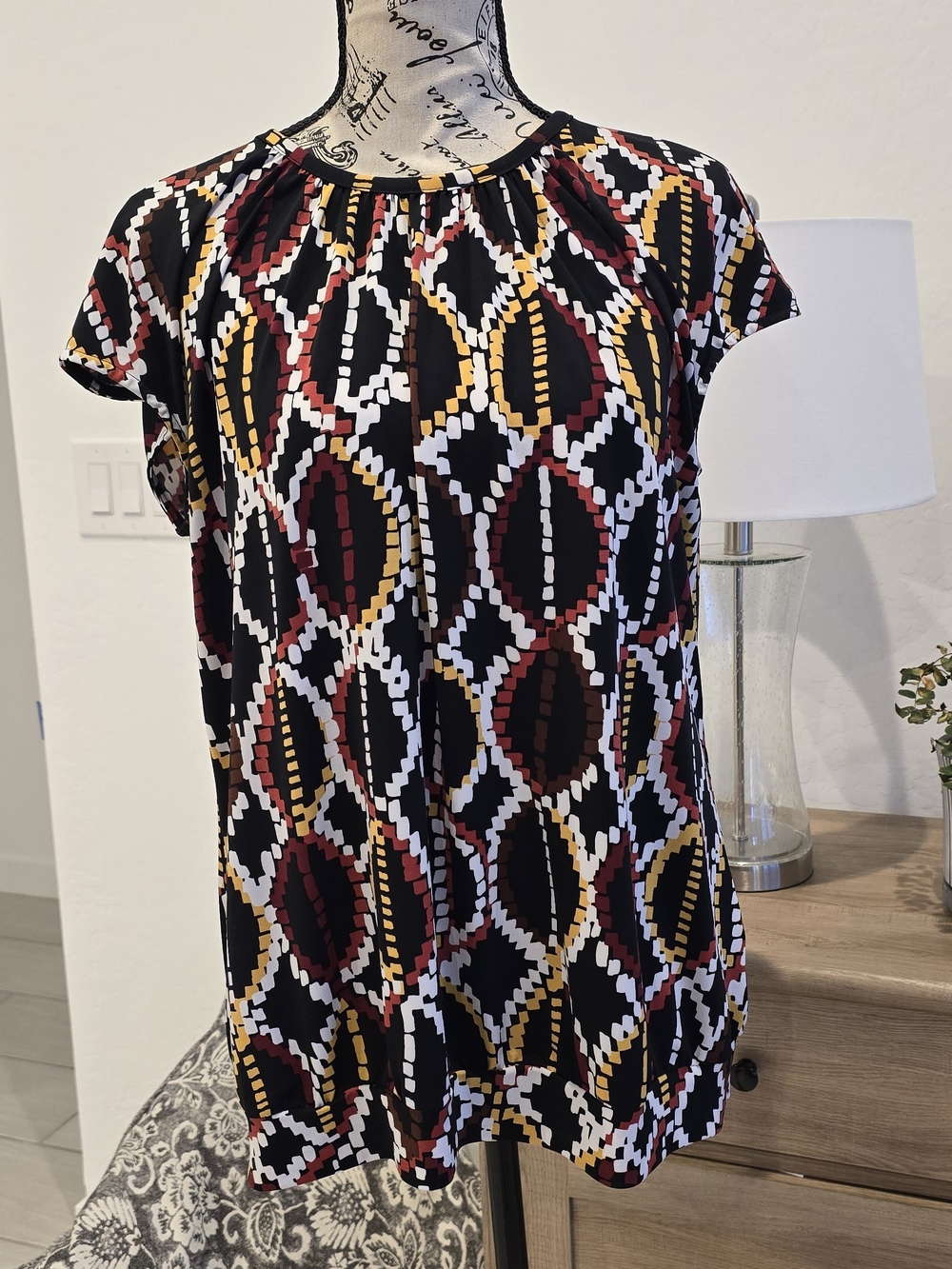 Worthington Black Multicolor Geometric Midi Dress